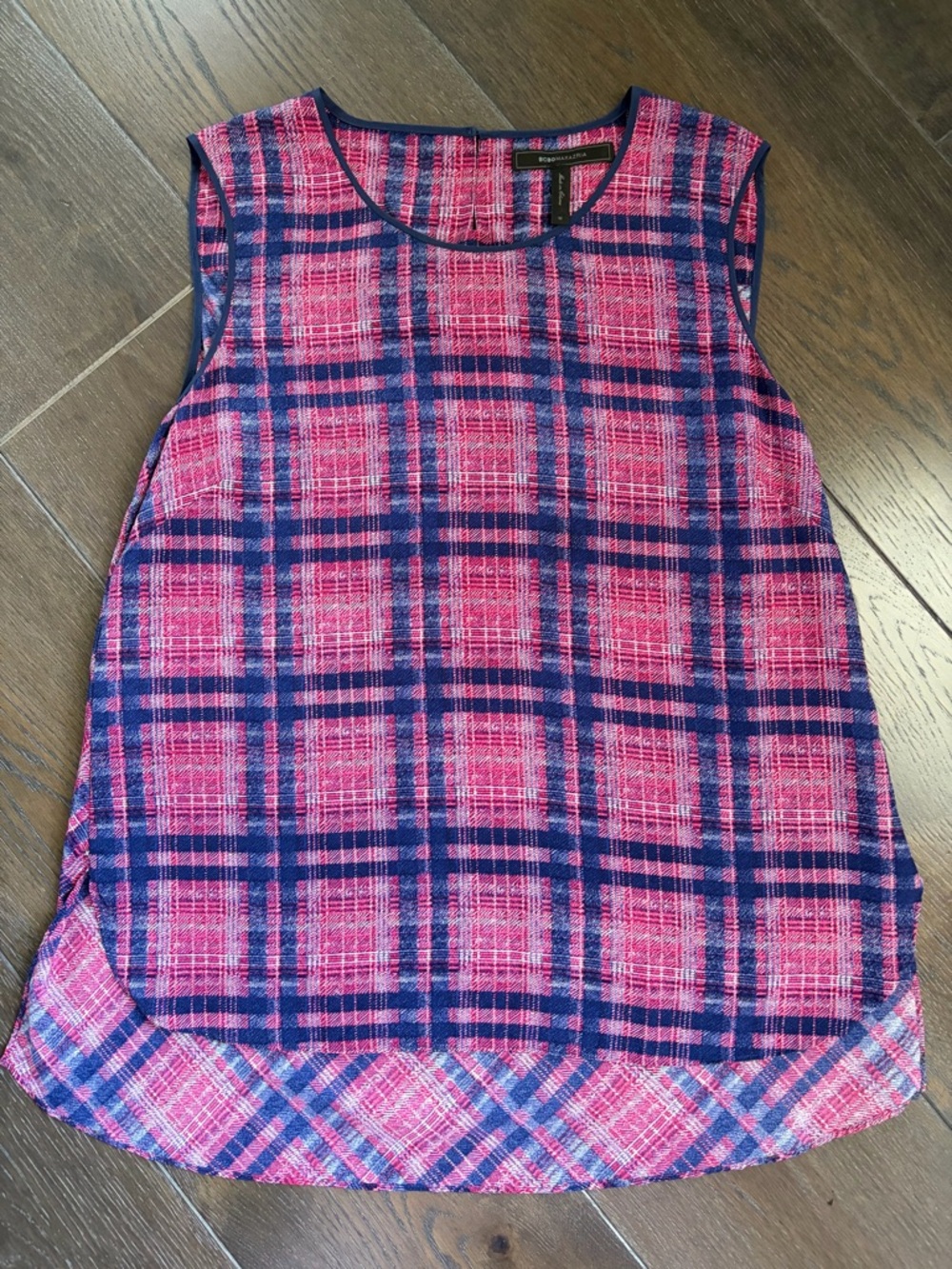 BCBGMaxAzria Pink and Navy Plaid Sleeveless Camisole